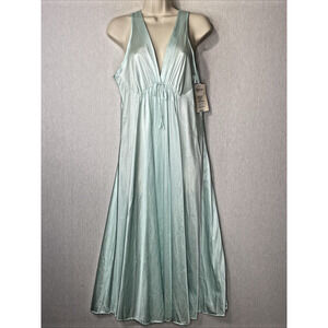 Vintage Cinema Etoile Gown Satin Nylon Medium Jadite Green Plunging Neckline NWT